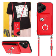 For Huawei Pura 70 Organ Card Bag Ring Holder Phone Case with Long Lanyard(Red)