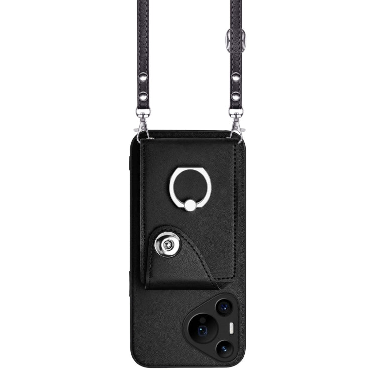 For Huawei Pura 70 Pro / 70 Pro+ Organ Card Bag Ring Holder Phone Case with Long Lanyard(Black)