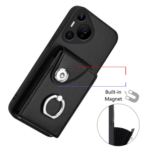 For Huawei Pura 70 Pro / 70 Pro+ Organ Card Bag Ring Holder Phone Case with Long Lanyard(Black)