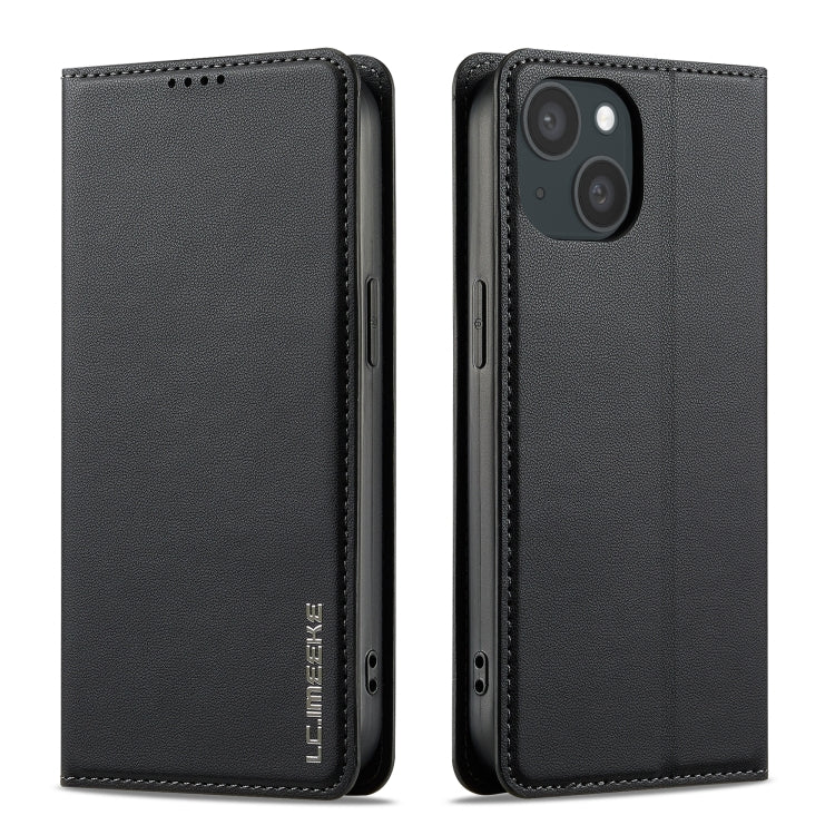 For iPhone 15 LC.IMEEKE L1 Series Frosted Fine Texture PU Phone Case(Black)