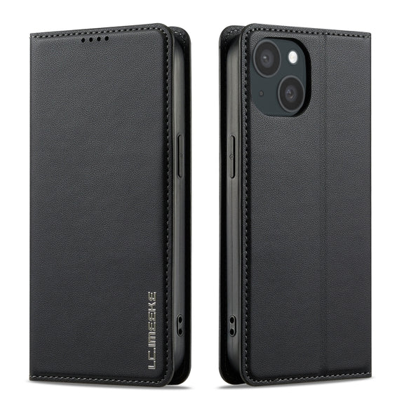 For iPhone 15 LC.IMEEKE L1 Series Frosted Fine Texture PU Phone Case(Black)