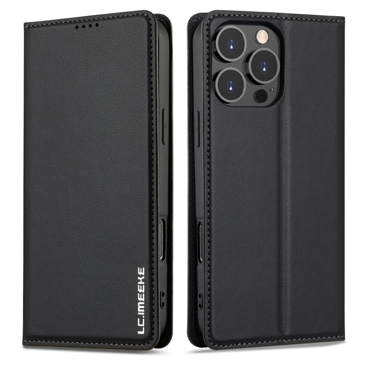 For iPhone 16 Pro Max LC.IMEEKE L1 Series Frosted Fine Texture PU Phone Case(Black)