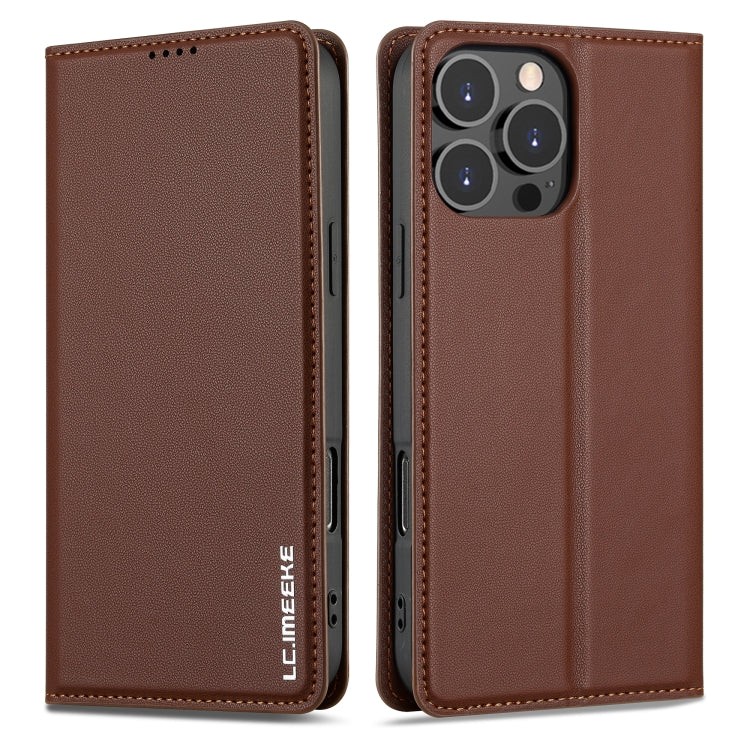 For iPhone 16 Pro Max LC.IMEEKE L1 Series Frosted Fine Texture PU Phone Case(Brown)