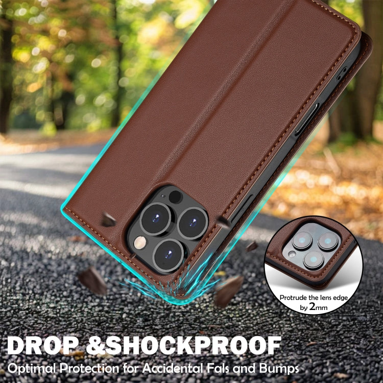 For iPhone 16 Pro Max LC.IMEEKE L1 Series Frosted Fine Texture PU Phone Case(Brown)