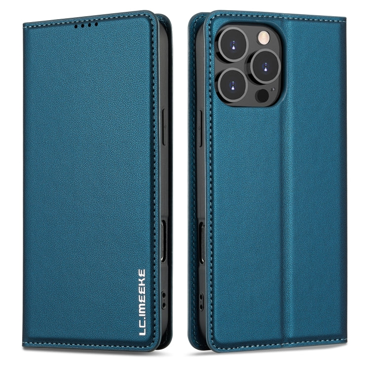 For iPhone 16 Pro Max LC.IMEEKE L1 Series Frosted Fine Texture PU Phone Case(Blue)