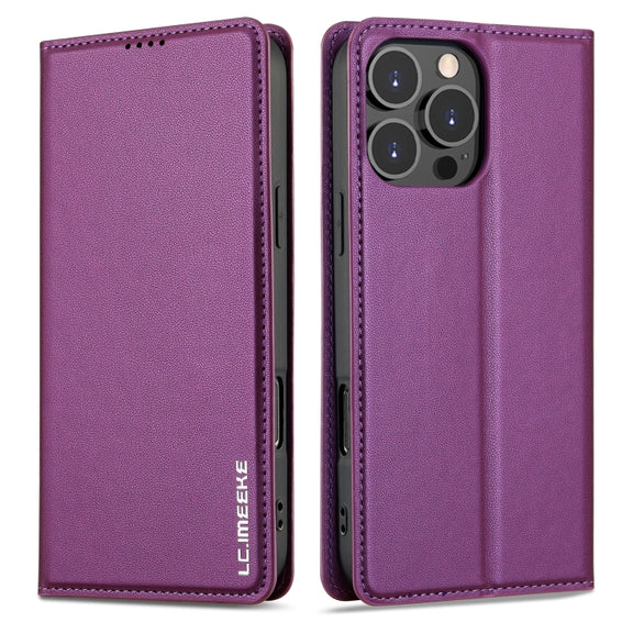 For iPhone 16 Pro Max LC.IMEEKE L1 Series Frosted Fine Texture PU Phone Case(Purple)