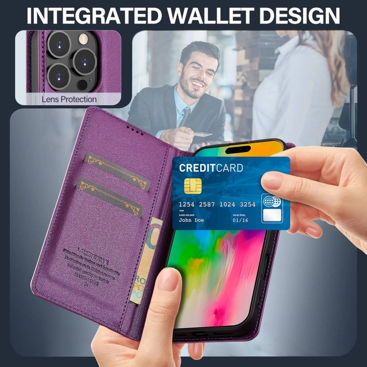 For iPhone 16 Pro Max LC.IMEEKE L1 Series Frosted Fine Texture PU Phone Case(Purple)