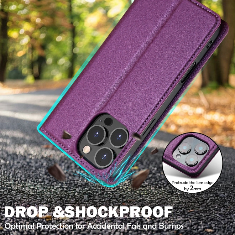 For iPhone 16 Pro Max LC.IMEEKE L1 Series Frosted Fine Texture PU Phone Case(Purple)