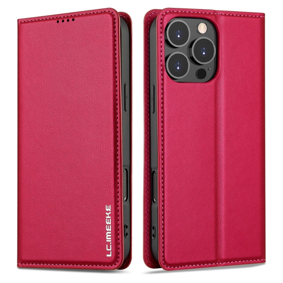 For iPhone 16 Pro Max LC.IMEEKE L1 Series Frosted Fine Texture PU Phone Case(Red)