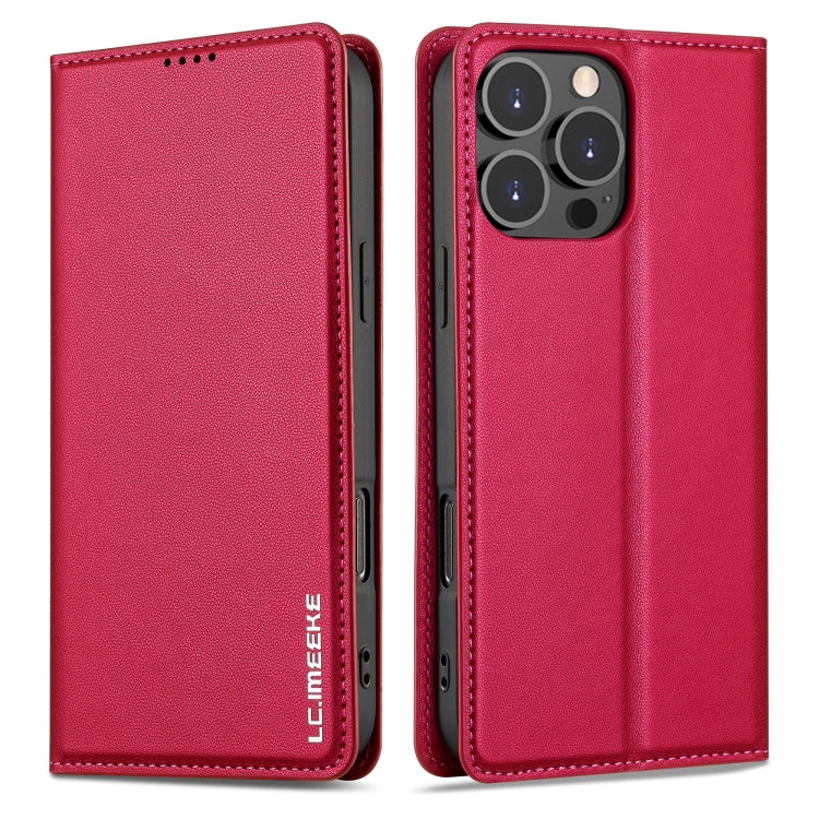 For iPhone 16 Pro Max LC.IMEEKE L1 Series Frosted Fine Texture PU Phone Case(Red)