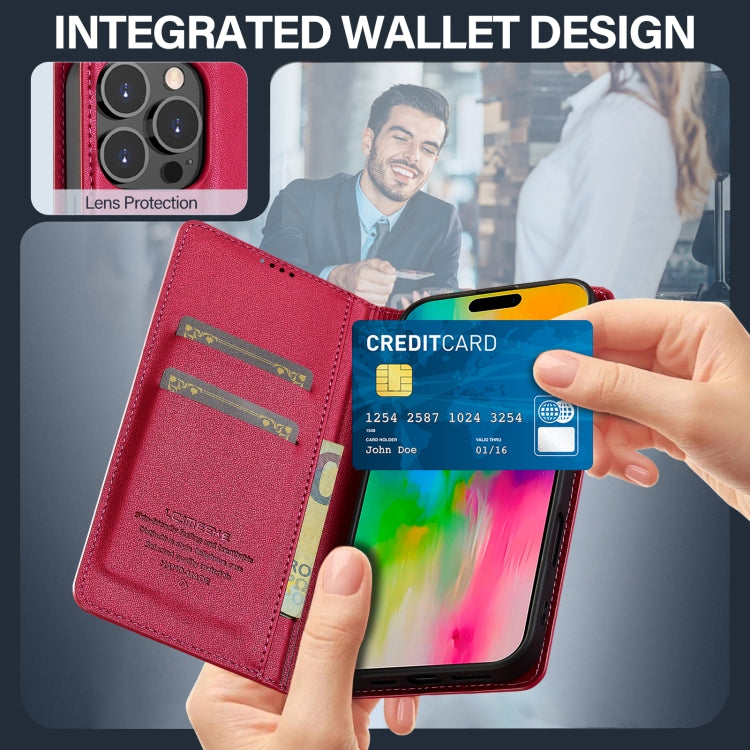 For iPhone 16 Pro Max LC.IMEEKE L1 Series Frosted Fine Texture PU Phone Case(Red)