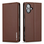 For iPhone 16 Plus LC.IMEEKE L1 Series Frosted Fine Texture PU Phone Case(Brown)