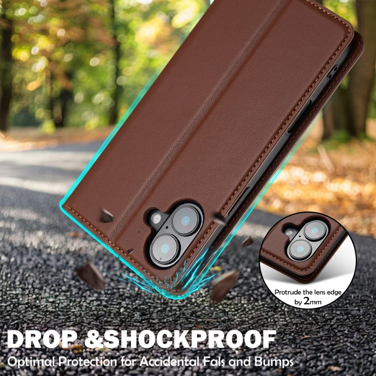 For iPhone 16 Plus LC.IMEEKE L1 Series Frosted Fine Texture PU Phone Case(Brown)