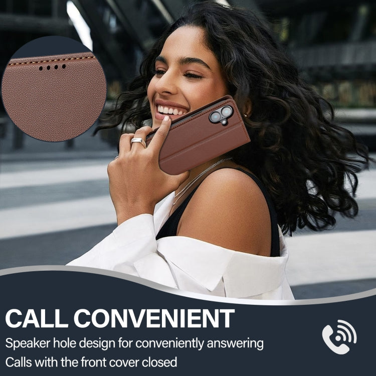 For iPhone 16 Plus LC.IMEEKE L1 Series Frosted Fine Texture PU Phone Case(Brown)
