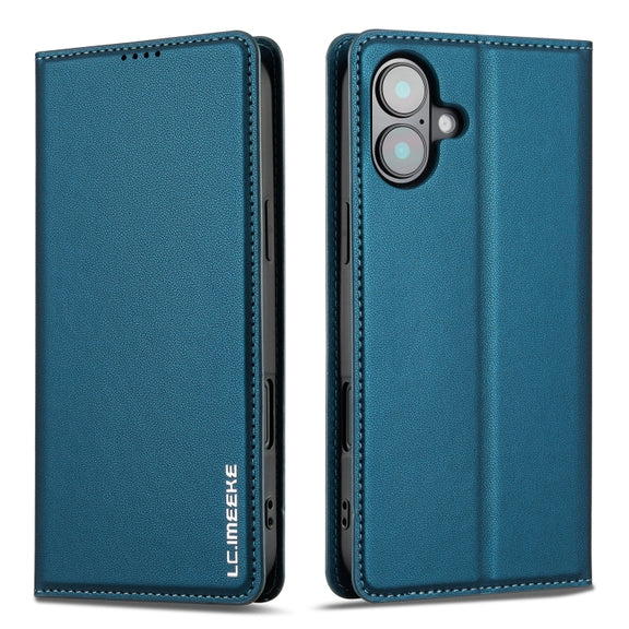 For iPhone 16 Plus LC.IMEEKE L1 Series Frosted Fine Texture PU Phone Case(Blue)