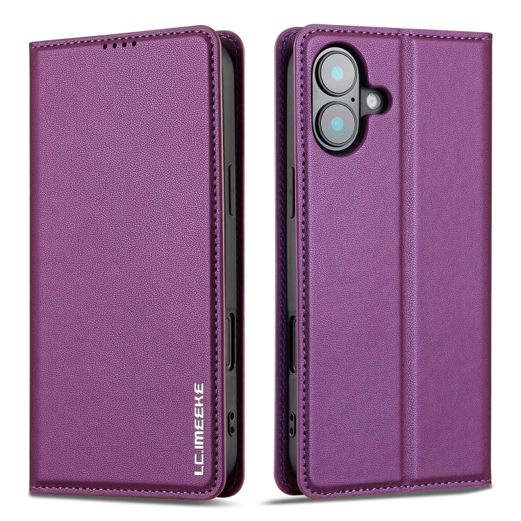 For iPhone 16 Plus LC.IMEEKE L1 Series Frosted Fine Texture PU Phone Case(Purple)