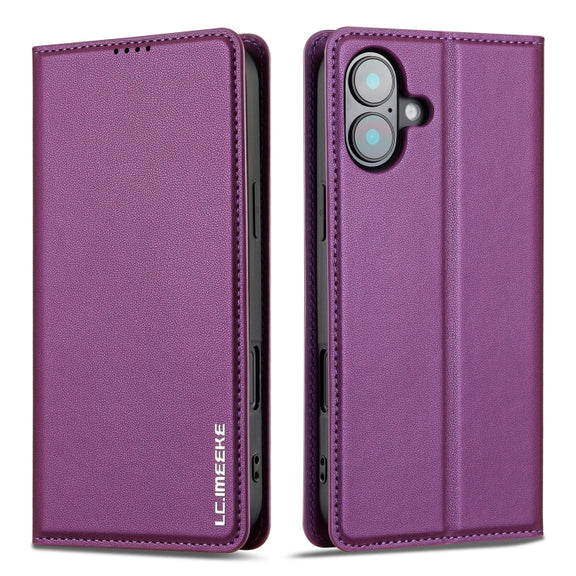 For iPhone 16 Plus LC.IMEEKE L1 Series Frosted Fine Texture PU Phone Case(Purple)