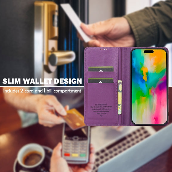 For iPhone 16 Plus LC.IMEEKE L1 Series Frosted Fine Texture PU Phone Case(Purple)