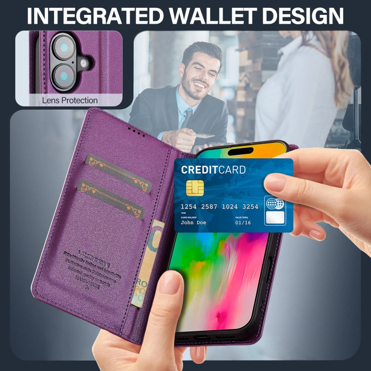 For iPhone 16 Plus LC.IMEEKE L1 Series Frosted Fine Texture PU Phone Case(Purple)