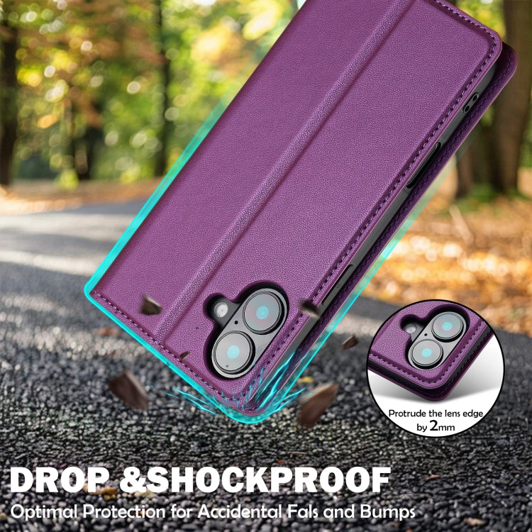 For iPhone 16 Plus LC.IMEEKE L1 Series Frosted Fine Texture PU Phone Case(Purple)
