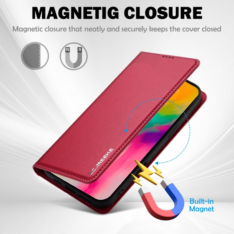 For iPhone 16 Plus LC.IMEEKE L1 Series Frosted Fine Texture PU Phone Case(Red)