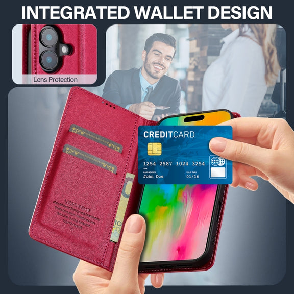 For iPhone 16 Plus LC.IMEEKE L1 Series Frosted Fine Texture PU Phone Case(Red)