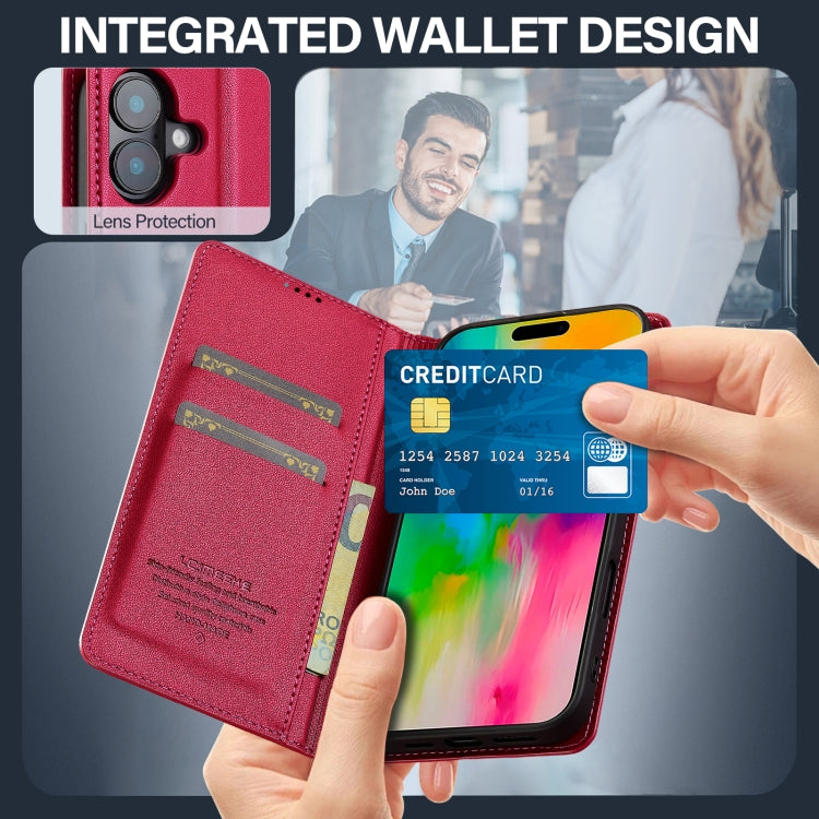 For iPhone 16 Plus LC.IMEEKE L1 Series Frosted Fine Texture PU Phone Case(Red)