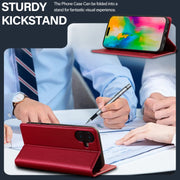 For iPhone 16 Plus LC.IMEEKE L1 Series Frosted Fine Texture PU Phone Case(Red)