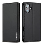 For iPhone 16 LC.IMEEKE L1 Series Frosted Fine Texture PU Phone Case(Black)