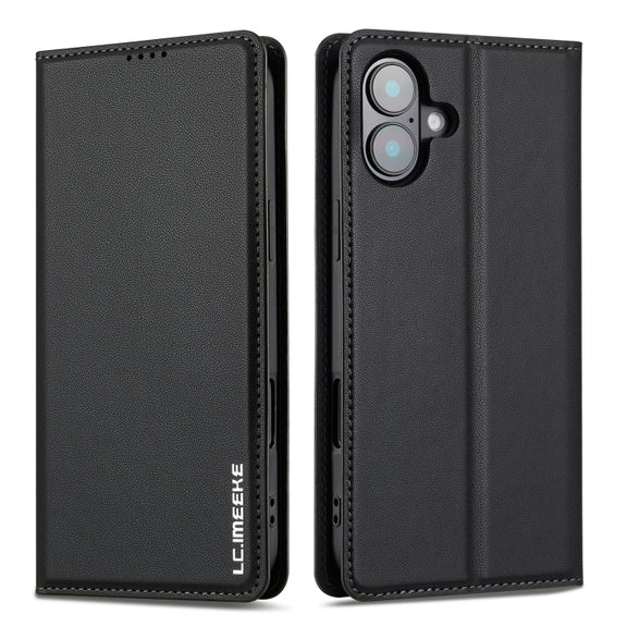 For iPhone 16 LC.IMEEKE L1 Series Frosted Fine Texture PU Phone Case(Black)
