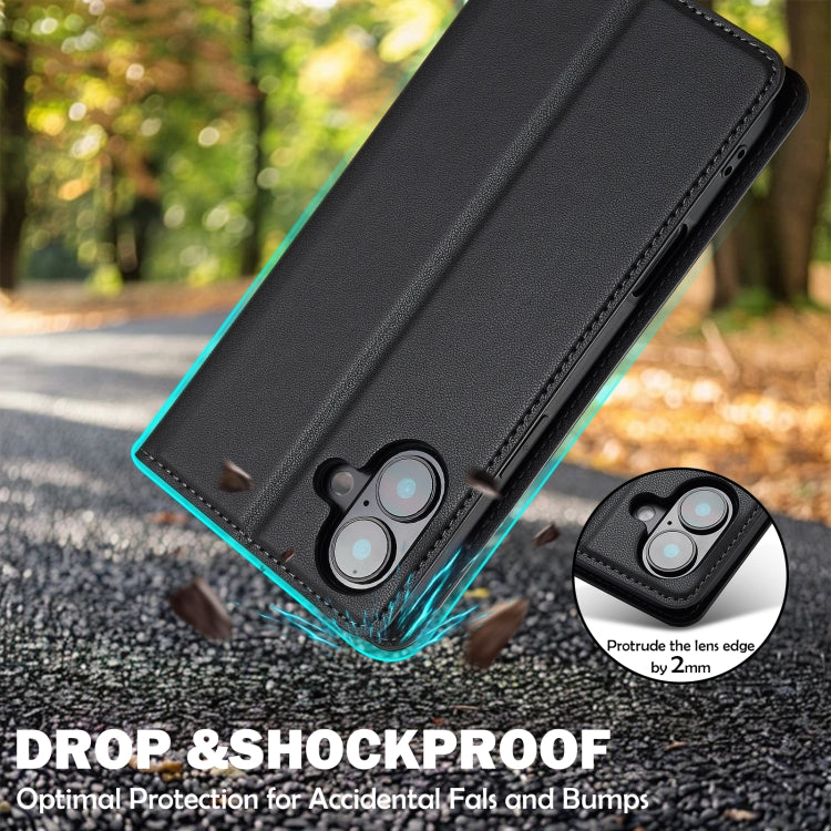 For iPhone 16 LC.IMEEKE L1 Series Frosted Fine Texture PU Phone Case(Black)