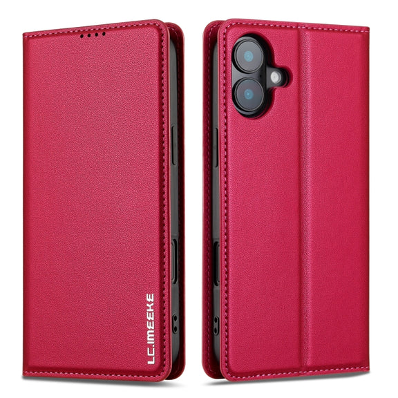 For iPhone 16 LC.IMEEKE L1 Series Frosted Fine Texture PU Phone Case(Red)