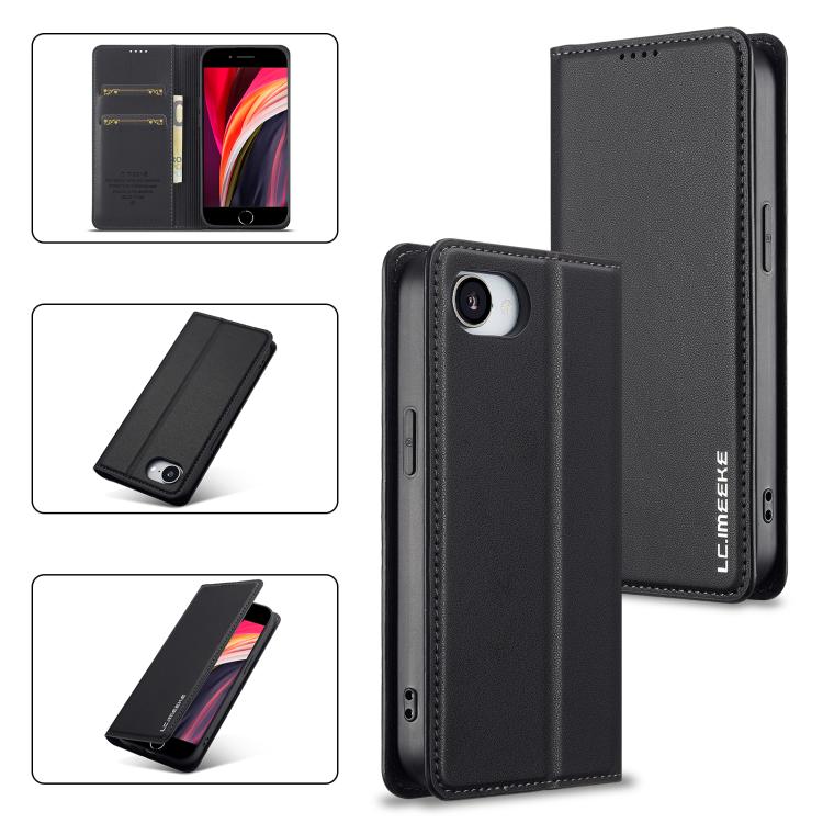 For iPhone 16e LC.IMEEKE L1 Series Frosted Fine Texture PU Phone Case(Black)