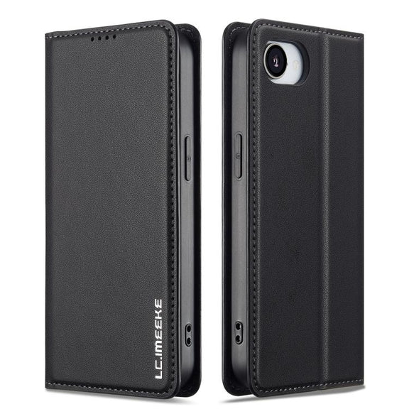 For iPhone 16e LC.IMEEKE L1 Series Frosted Fine Texture PU Phone Case(Black)