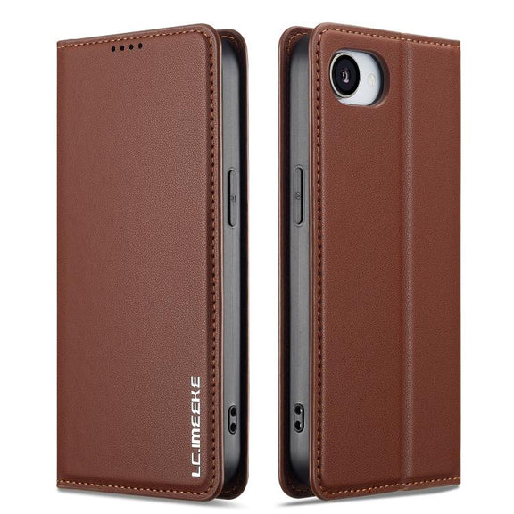 For iPhone 16e LC.IMEEKE L1 Series Frosted Fine Texture PU Phone Case(Brown)