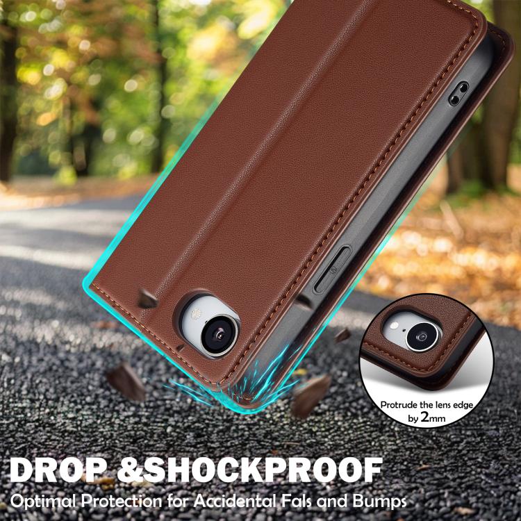 For iPhone 16e LC.IMEEKE L1 Series Frosted Fine Texture PU Phone Case(Brown)