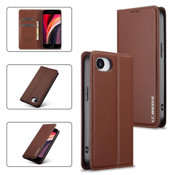 For iPhone 16e LC.IMEEKE L1 Series Frosted Fine Texture PU Phone Case(Brown)