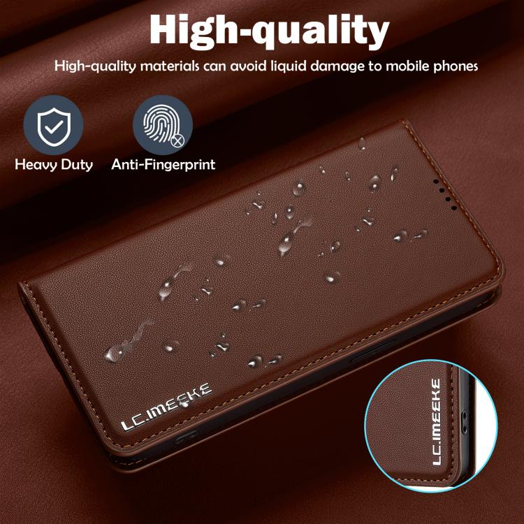 For iPhone 16e LC.IMEEKE L1 Series Frosted Fine Texture PU Phone Case(Brown)
