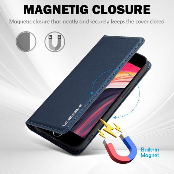 For iPhone 16e LC.IMEEKE L1 Series Frosted Fine Texture PU Phone Case(Blue)