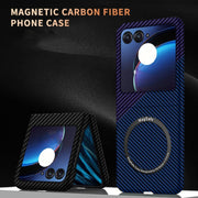 For Motorola Razr 50 Carbon Fiber Texture MagSafe Magnetic Phone Case(Black)
