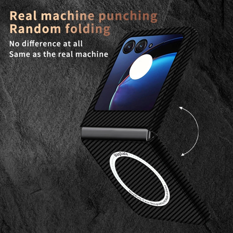 For Motorola Razr 50 Carbon Fiber Texture MagSafe Magnetic Phone Case(Black Blue)