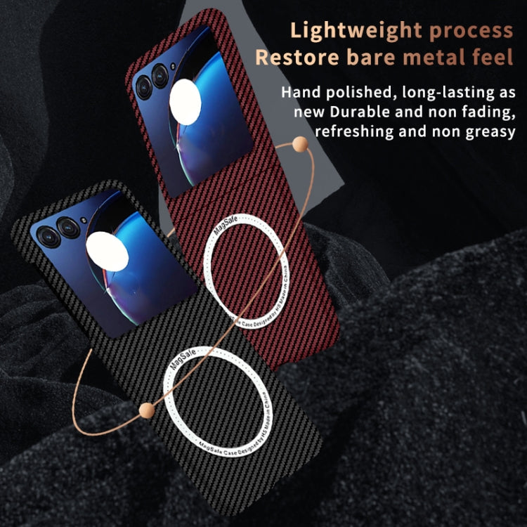 For Motorola Razr 50 Carbon Fiber Texture MagSafe Magnetic Phone Case(Black Red)