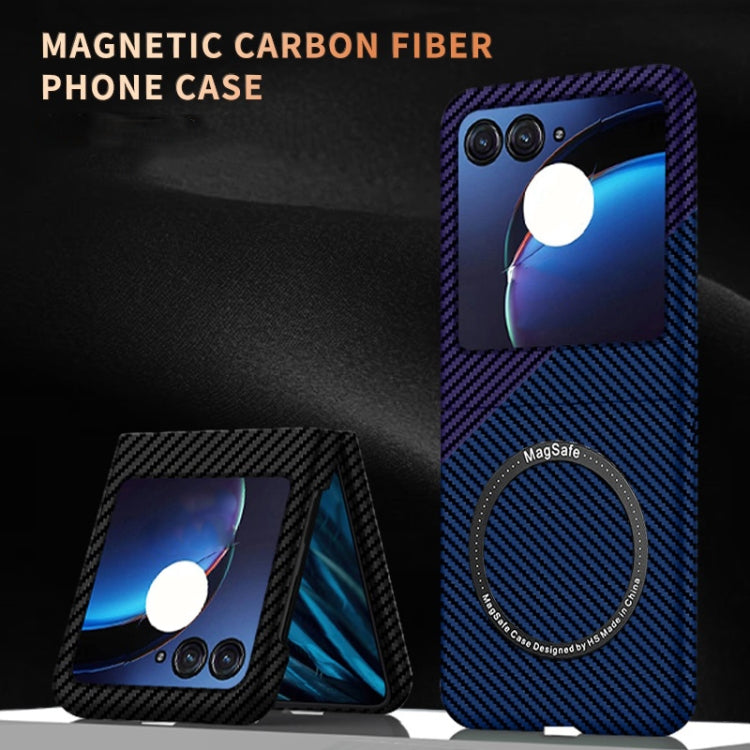 For Motorola Razr 50 Carbon Fiber Texture MagSafe Magnetic Phone Case(Black Silver)