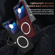 For Motorola Razr 50 Carbon Fiber Texture MagSafe Magnetic Phone Case(Black Silver)