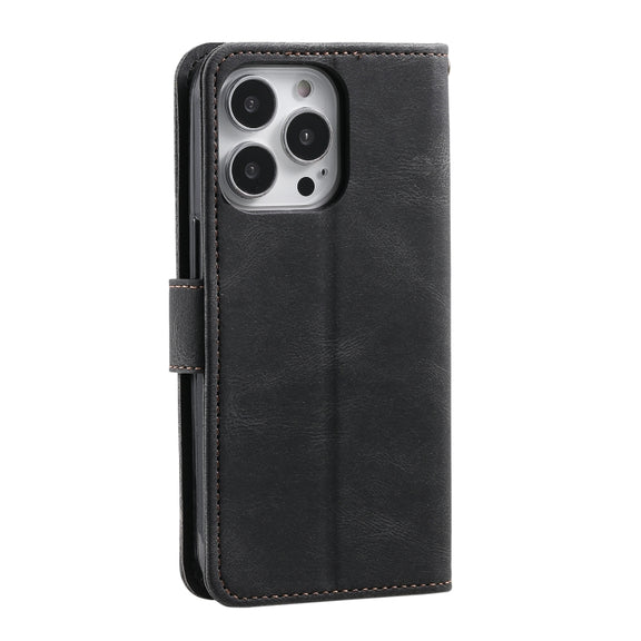 For iPhone 16 Pro Max Nail Skin Feel Stitching Calf Texture Leather Phone Case(Black)