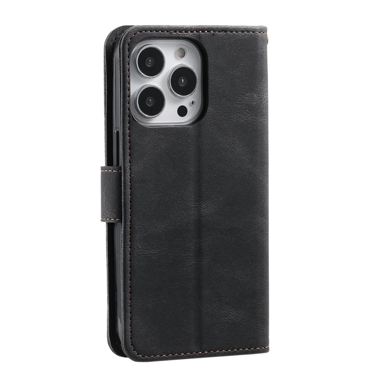For iPhone 16 Pro Max Nail Skin Feel Stitching Calf Texture Leather Phone Case(Black)