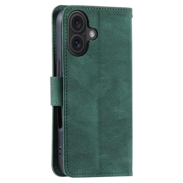 For iPhone 16 Plus Nail Skin Feel Stitching Calf Texture Leather Phone Case(Green)