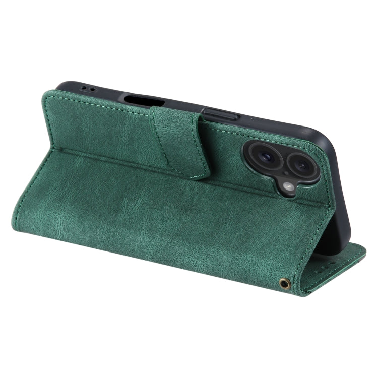 For iPhone 16 Plus Nail Skin Feel Stitching Calf Texture Leather Phone Case(Green)