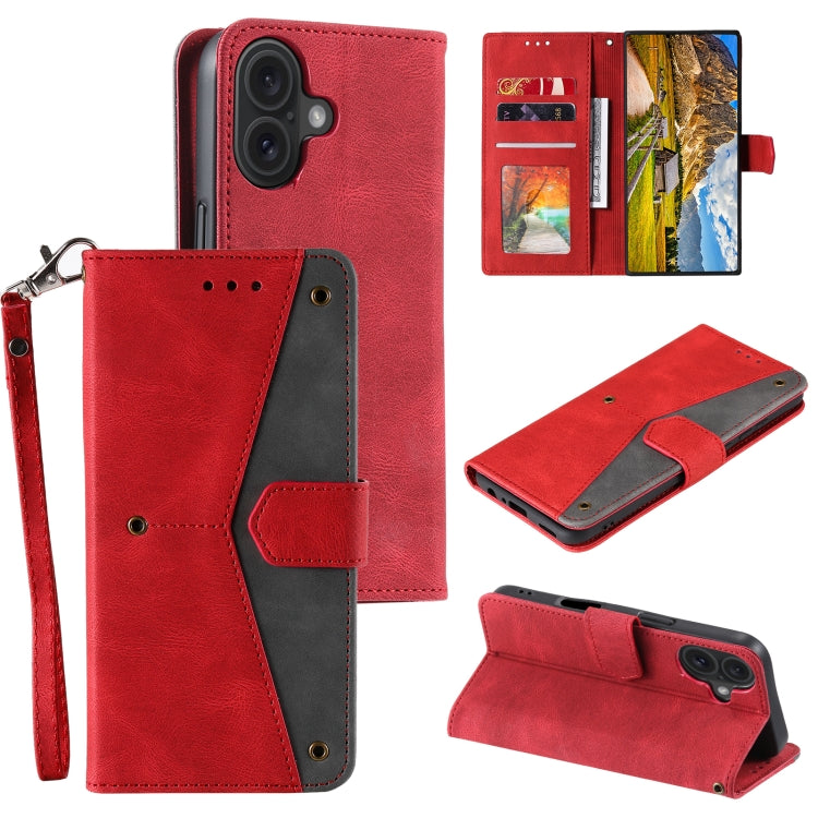 For iPhone 16 Nail Skin Feel Stitching Calf Texture Leather Phone Case(Red)