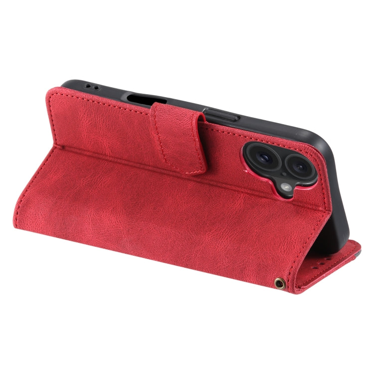For iPhone 16 Nail Skin Feel Stitching Calf Texture Leather Phone Case(Red)